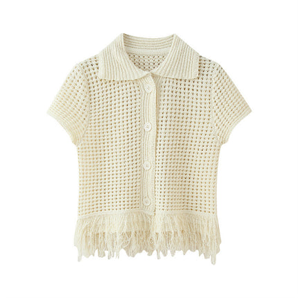 Plaid Lapel Knitted Coat Knitted High Waist