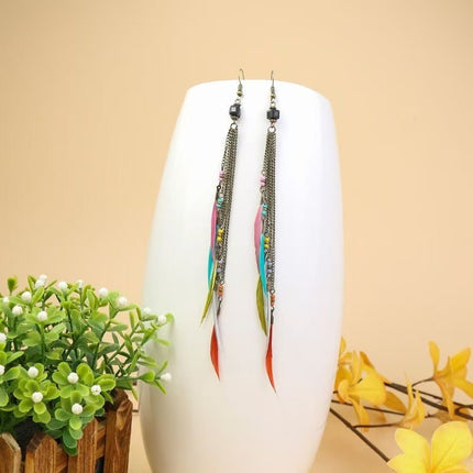 Bohemian Long Feather Earrings Handmade
