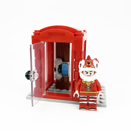 New Telephone Box Booth Street City Creator Blocks for Children Xmas Trees Moc Bricks Parts Bookcase Standing Clocks DIY
