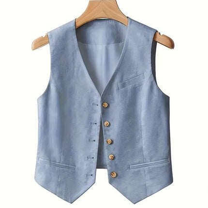 Ladies' Casual Elegant Waist Cinched Linen Jacket Vest