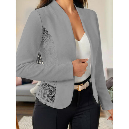 Women's Casual Lace Contrast Open Front Cardigan Jacket Long Sleeve Work Office Suit