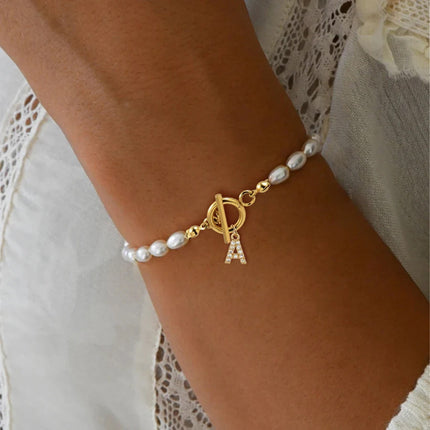 Retro Minimalist Style Pearl 26 Letter Bracelet For Women