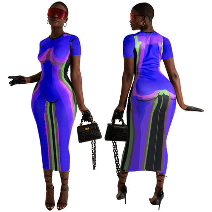 Women's Positioning Printed Round Neck Short Sleeve Dress