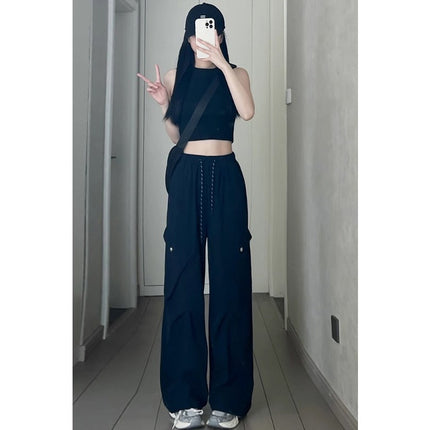 American Retro Women's Loose Wide-leg Quick-drying High Waist Ankle-tied Sports Pants