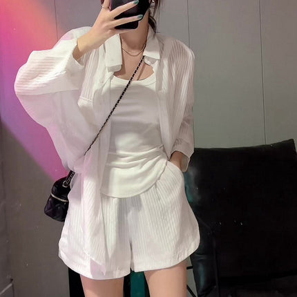 Western Style Striped Sun Protection Shirt Two-piece Suit