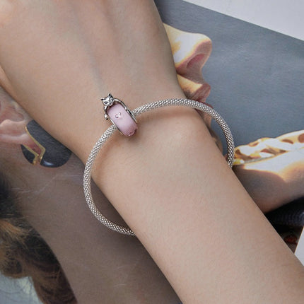 925 Sterling Silver Glass Cat Beaded Bracelet