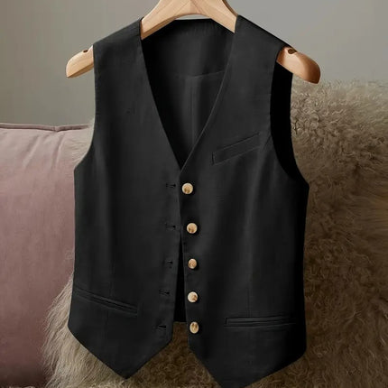 Ladies' Casual Elegant Waist Cinched Linen Jacket Vest