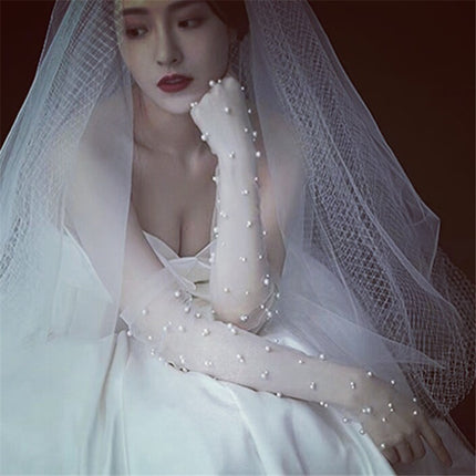 Summer Thin Bridal Pearl Mesh Gloves