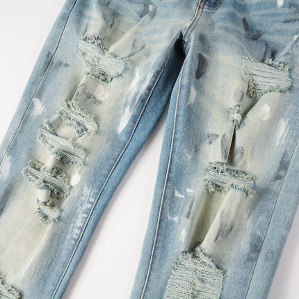 Vintage Paint Broken Holes Pants Men's Jeans