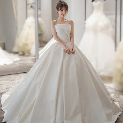 Women's Satin Tube Top Simple Elegant French Style Large Tail Elegant Wedding Dress