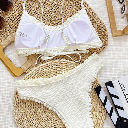 Women's Solid Color Lace Split Bikini Swimsuit Set