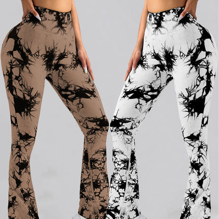 2 Pack Tie Dyed High Waisted Flared Butt-lifting Fitness Sports Women's Yoga Bell-bottom Pants, Workout Leggings For Women, Gym Scrunch Butt Butt Lifting Seamless Leggings