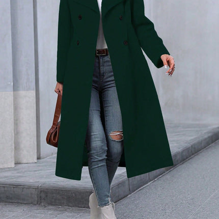 Autumn And Winter Long Coat For Women, Minimalist And Fashionable, Elegant For Commuting, Double-breasted Long-sleeve Faux Wool Long Women's Coat.