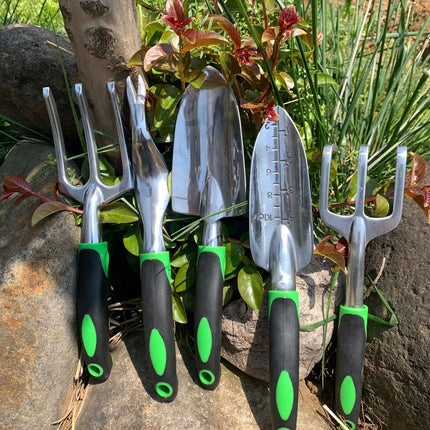 Garden Supplies 9-piece Aluminum Alloy Set, Silicone Two-color Handle Shovel Gardening Tools