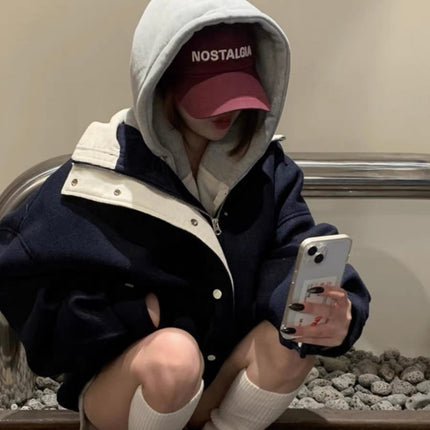 French Retro Lapels Loose Wool Coat Overcoat