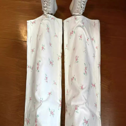 White Floral Slimming Loose Wide-leg Pants