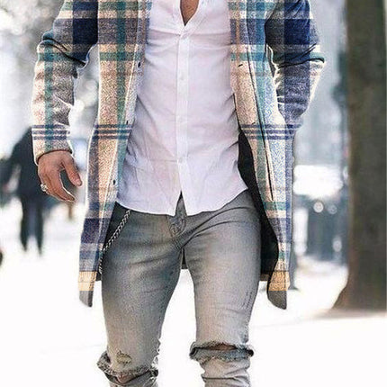 Men's Woolen Stand Collar Mid-length Trench Coat