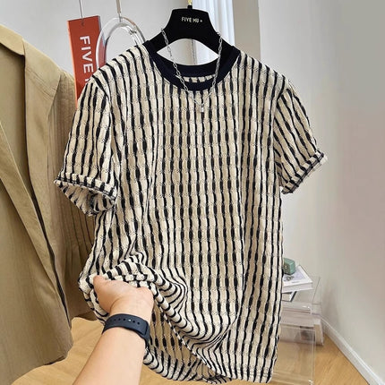 Men's Casual Loose Textile Short Sleeve Stripes