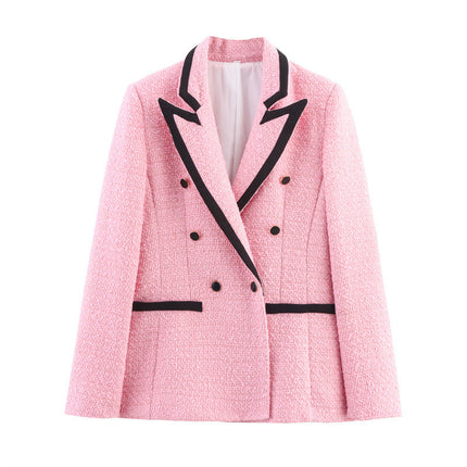 New Women's Fashion White Color Contrast Woolen Coat