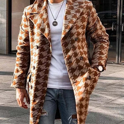 Winter Mid Length Suit Collar Fashionable Printed Men's Coat