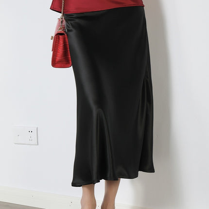 Acetate Silky Satin Women's A- Line Skirt Slimming