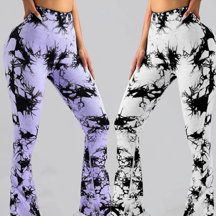 2 Pack Tie Dyed High Waisted Flared Butt-lifting Fitness Sports Women's Yoga Bell-bottom Pants, Workout Leggings For Women, Gym Scrunch Butt Butt Lifting Seamless Leggings