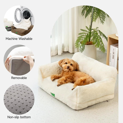 MEWOOFUN Cat Sofa Bed - Washable Pet Bed With Removable Cover & Non-Slip Bottom For Indoor Cats & Small Dogs White, Medium