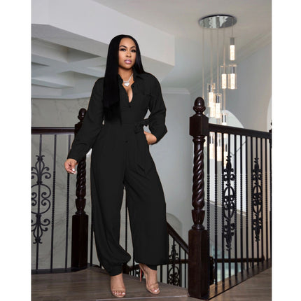 Solid Color Loose Jumpsuit Women