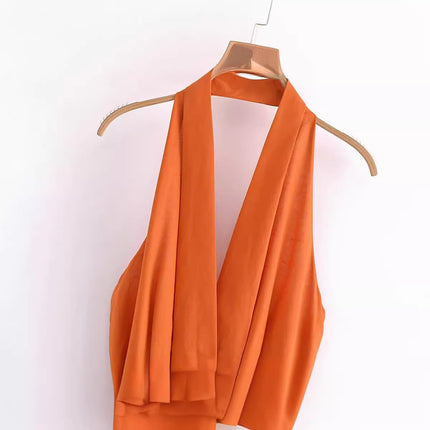 Backless Linen Midi Skirt Dress