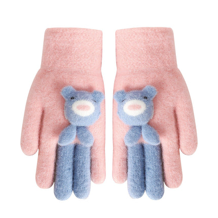 Five Finger Gloves Simple All-match Cartoon Cute Thickening Windproof