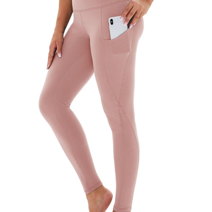 Yoga Pants - Cropped High-waisted Diagonal Pockets Polyester Double Mill Morandi Powder