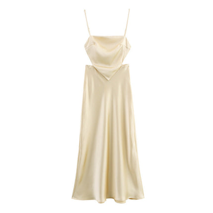 Summer Silk Satin Ang Sleeveless Sling Dress