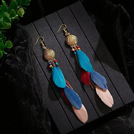 Bohemian Long Feather Earrings Handmade