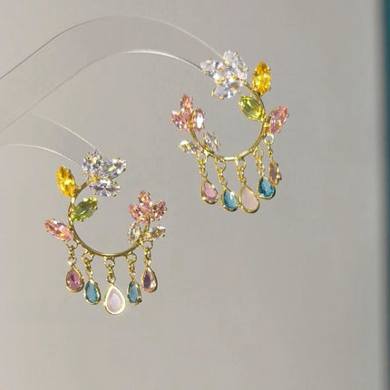 Women's Oil Painting Style Flower Tassel Earrings