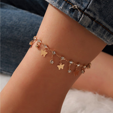 Creative Rhinestone Butterfly Tassel Anklet