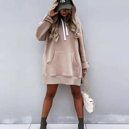 Women's Solid Color Hooded Mid-length Sweater