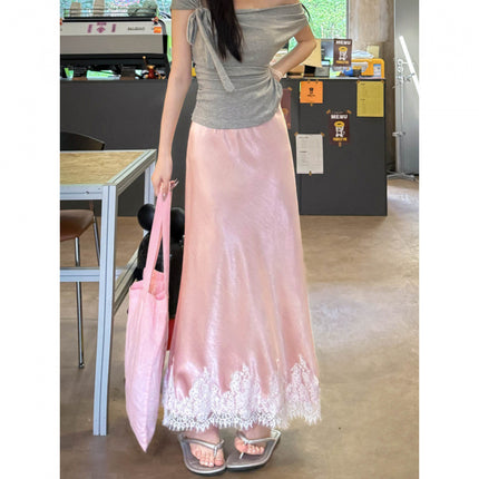 Spring And Summer Lace Acetate Satin Fishtail Skirt For Women