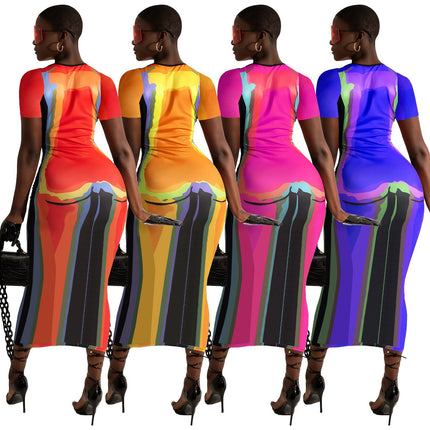 Women's Positioning Printed Round Neck Short Sleeve Dress