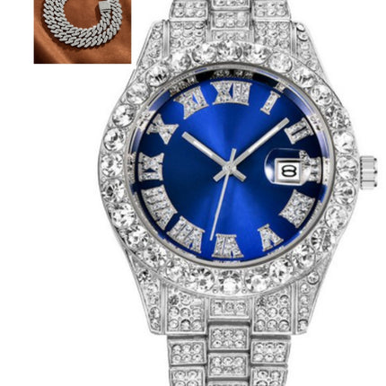 Hot Men's Steel Belt Hip Hop Roman Scale Diamond Quartz Watch