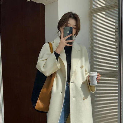 Gentle Scarf Collar Woolen Coat For Women
