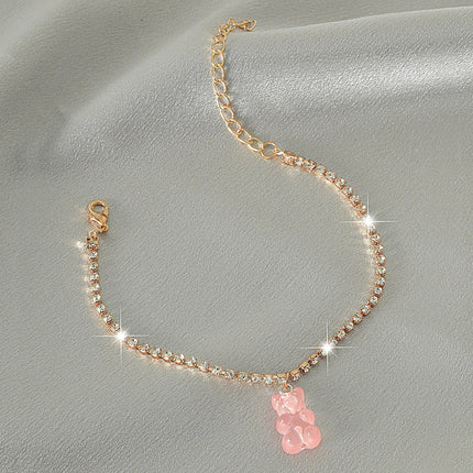 Creative Resin Bear Chain Rhinestone Anklet
