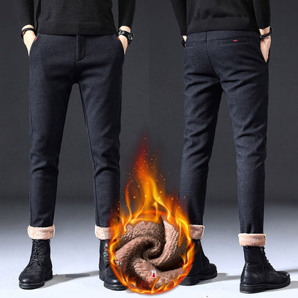 Fleece Lined Sanded Slim-fit Stretch Casual Pants