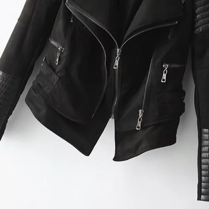 Stitching cropped leather jacket