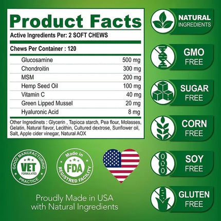 Glucosamine For Dogs 2 Pack Hip And Joint Supplement With Chondroitin 240 Chews