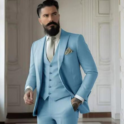 Men's Slim Fit Solid Color Business Suit Set