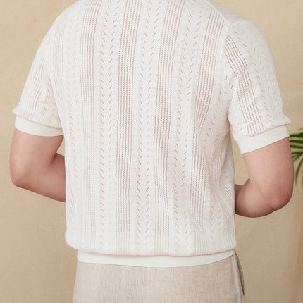 Cotton Hollow Lapel Short Sleeve POLO Knitted T-shirt