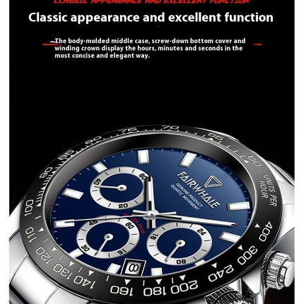 Three-eye Round Multi-functional Sports Waterproof Automatic Quartz Watch