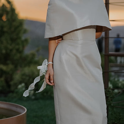 Satin Cape-style Top &Fitted Maxi Dress Set