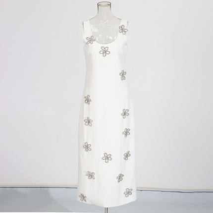 Chic Stitching Rhinestone Flower Design Sling Dress