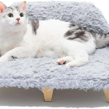 MEWOOFUN Elevated Cat Bed With Washable Cover - 26x18.3x8.5 Inch Wooden Pet Sofa For Cats & Small Medium Dogs Grey, Modern Design